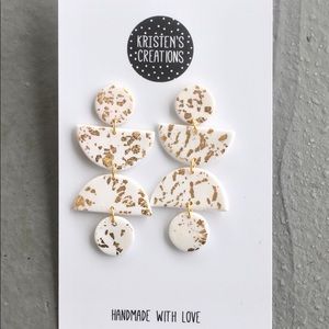 White and Gold Polymer Clay Statement Earrings